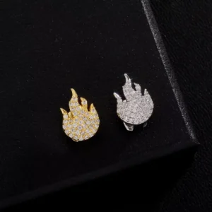 RENSINO Halloween Funny Flame Single Braces Full Zirconium Gold Plated Unisex for One Arrow Heart Hollow Hip Hop Punk Fine Grillz