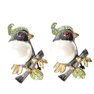 RENSINO Hand Made 925 Sterling Silver Freshwater Pearl Cute Bird Brooch for Party & Wedding Gift