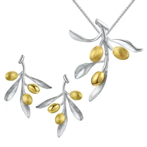 RENSINO Hand Made 925 Sterling Silver With 18k Gold Plated Stud Dangle Earring Pendant Necklace Fashion Jewelry Set for Women