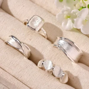 RENSINO Hand Textured Open Adjustable Ring Collection Brass Silver Plated Casual Daily Accessories for Ladies