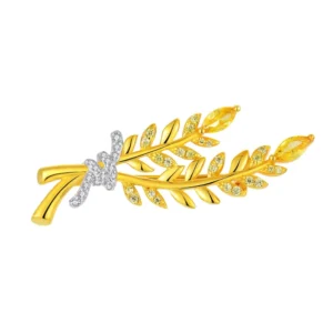 RENSINO Handcrafted 925 Sterling Silver Base Luxury 18K Gold Plated Wheat Brooch with Zircon