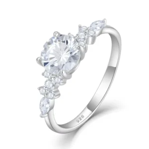 RENSINO Handcrafted Classic Bridal Jewelry 925 Silver DVVS1 Moissanite Engagement Ring for Women