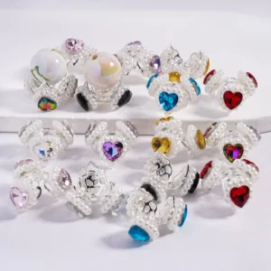 RENSINO Handcrafted Silver Bead Caps Metal Bead Cages with Heart Pearl Chains for DIY Bracelet Charm Projects