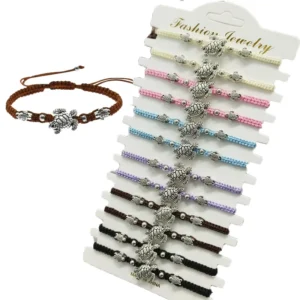 RENSINO Handmade 12pcs Adjustable Beach Style Vacation Bracelet Set Friendship Turtle Design