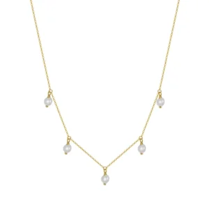 RENSINO Handmade 14K Gold Plated 925 Sterling Silver Hanging Irregular Real Cultured Baroque Pearl Necklace for Women Girl