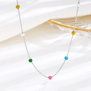 RENSINO Handmade 925 Sterling Silver Colorful Beads Link Chain Pendant Necklace for Women Wedding Gift