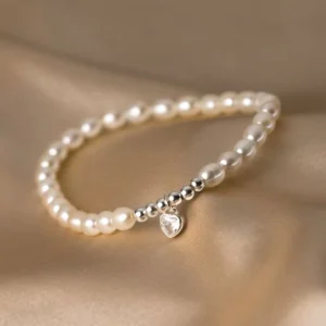 RENSINO Handmade 925 Sterling Silver Freshwater Pearl Zircon Heart Shape Beaded Bracelet Women Fine Jewelry