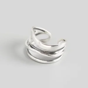 RENSINO Handmade 925 Sterling Silver Irregular Layer Rings for Women Silver Jewelry