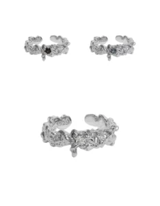 RENSINO Handmade 925 Sterling Silver Open Rings Gold-Plated Geometric Irregular Zirconia Women’s Fine Wedding Engagement Party Gift