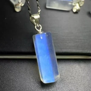 RENSINO Handmade Chakra Healing Crystal Natural Blue Moonstone 925 Sterling Silver Pendant for Calm Mind and Relieve Tension