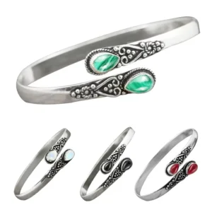 RENSINO Handmade Couple’s Zinc Alloy Vintage Bangle with Gemstone Overlay Fashion Jewelry for Gift