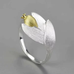 RENSINO Handmade Real 925 Sterling Silver Adjustable Rings for Women Pomegranate Fruits Leaves Branch Shape Fine Jewelry