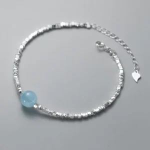 RENSINO Handmade Vintage 925 Sterling Silver Broken Silver Beads Blue Crystal Bracelet for Women Luxury Wedding Jewelry