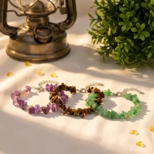RENSINO Healing Crystal Chip Beaded Bracelet Natural Adjustable Gemstone Tumbled Jewelry for Women Men Gift Bulk
