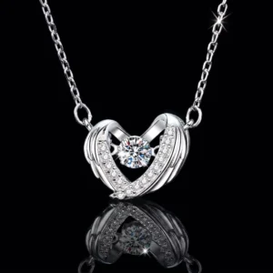 RENSINO Heart Angel Wings Vvs D Color Moissanite Dynamic Pendant S925 Sterling Silver Necklace for Women