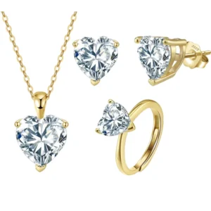 RENSINO Heart Moissanite Wedding Set 925 Silver 14K Gold Plated 1CT-4CT D Color VVS Moissanite Jewelry Set for Women