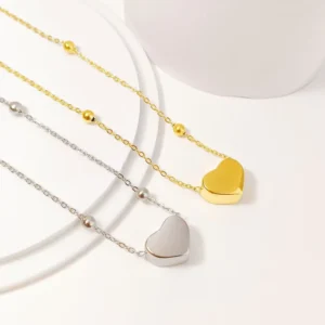 RENSINO Heart Pendant Necklace Stainless Steel Gold Silver Plated Bead Accent Chain Two Tone Options Hypoallergenic
