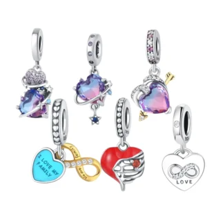 RENSINO Heart Pendant Star Purple Heart Glass Key Chain Vintage Charm Diy Bracelet Silver Necklace S925 Jewelry Fine Pendants Charms
