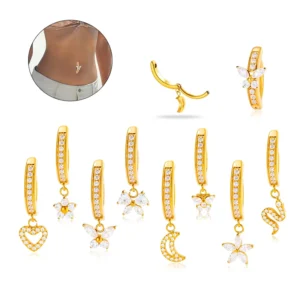 RENSINO Heart Snake Butterfly Dangle Titanium Belly Ring F136 Titanium Belly Button Ring G23 Navel Body Piercing Jewelry