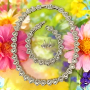 RENSINO Heart-shaped Tennis Necklace For Women 925 Sterling Silver Gold Plated