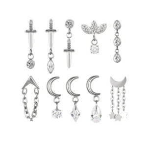 RENSINO Helix Earring Nose Ear Ring Lip Ring ASTM F136 Internally Threaded Top Fashion Titanium Zircon