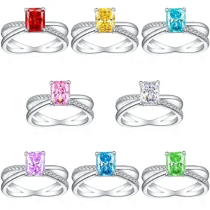 RENSINO High Carbon Zircon Flame Ice Flower Cut 925 Silver Ring Elegant Party Wedding Jewelry for Her