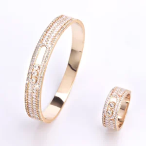 RENSINO High End 18K Gold Plated Solid Copper Alloy Cuff Ring Bracelet Fashionable Bangle Jewelry