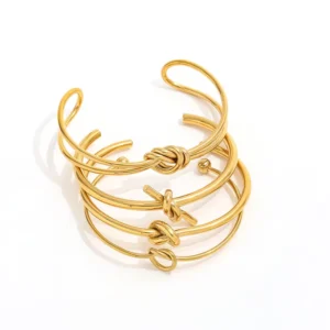 RENSINO High End 18K PVD Gold Plated Knot Double Layer Cuff Bracelet Trendy Stainless Steel Bangle Women Great Gifts Jewelry