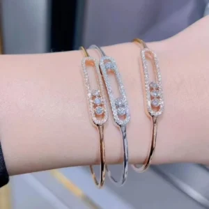 RENSINO High End 925 Sterling Silver Gold Plated Cuff Bracelet Sliding Brilliant Cut Diamonds Cute Romantic Fashionable