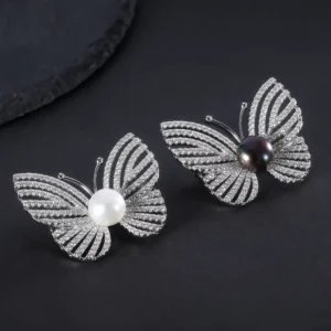 RENSINO High End Designer S925 Sterling Silver Brooch New Natural Freshwater Pearl Butterfly Luxury Accessory for Weddings