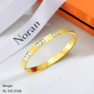 RENSINO High End Geometric Diamond Buckle 18K Gold Plated Stainless Steel Environmental Friendly Hypoallergenic Bangle Bracelet Unisex