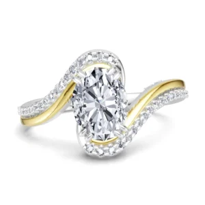 RENSINO High End Jewelry Minimalist Two Tone 925 Silver Oval Cubic Zirconia Wave Wedding Anniversary Ring For Women