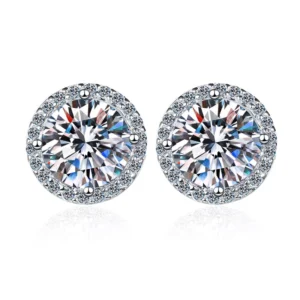 RENSINO High End Ladies Light Luxury Jewelry S925 Silver Classic Four Claw Moissanite Ring and Inlaid Earrings Simple Elegant Design