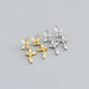 RENSINO High End S925 Silver Earrings Diamond Inlaid Butterfly Tassel Studs Gold Plated Zircon Main Uncommon Design for Anniversaries