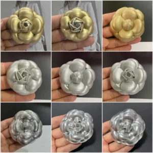 RENSINO High-End Silver Sheepskin Fabric Flower Camellia Brooch Pins Multi-Style Small Fragrant Children Plating