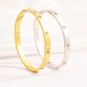 RENSINO High End Stainless Steel Bracelet for Women Simple Clover Diamond Encrusted Personalized Micro Diamond Jewelry Fashion
