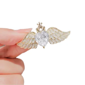 RENSINO High End Unisex Japanese Korean Style Alloy Silver Plated Corsage Exquisite Geometric Angel Wing Crystal Collar Pin Brooch