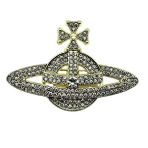 RENSINO High End Zinc Alloy Brooch for Women Men Planet Saturn Design Silver Plated Light Luxury Party Gift Pin