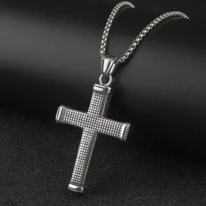 RENSINO High Polished Gold Plated Christian Bezel Setting Stainless Steel Cross Pendant Necklace Religious Vintage Jewelry
