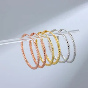 RENSINO High Quality 30mm 925 Sterling Silver Fashion Jewelry Rose Gold Plated Sparking Hoop Earings for Women