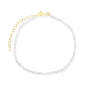 RENSINO High Quality 925 Sterling Silver 18k Gold Oval Freshwater Pearl Bracelet Anklet