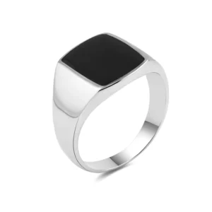 RENSINO High Quality 925 Sterling Silver Fine Jewelry Black Enamel Man Rings Saudi Arabia Turkish Islam Style Rhodium Silver Wedding