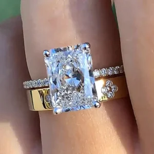 RENSINO High Quality 925 Sterling Silver Ice Cut Zircon Four Leaf Clover Ring Set Wedding Engagement Rings for Women Jewelry