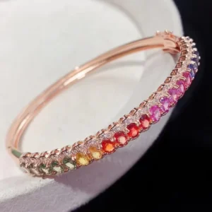 RENSINO High Quality 925 Sterling Silver Multi color Gemstone Bracelet rainbow Sapphire Wedding Party
