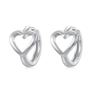 RENSINO High Quality 925 Sterling Silver Plated White Gold Hoop Earrings Heart Fine Earrings for Women