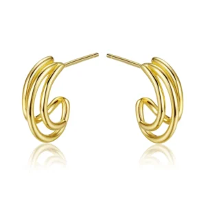 RENSINO High Quality 925 Sterling Silver Women’s Hoop Earrings Geometric Multi Layer Gold Plated Trendy Design for Engagement Factory