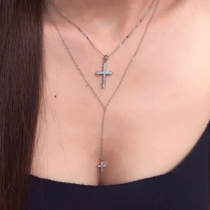 RENSINO High Quality 925 Sterling Silver Zircon Necklace Christian Religion Micro Pave CZ Cross Pendant Trendy Style for Weddings