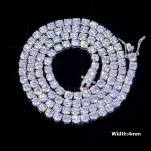 RENSINO S925 Silver Moissanite Tennis Chain Full Diamond Sparkling Necklace