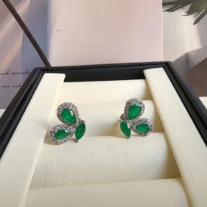 RENSINO High Quality Butterfly Earrings Stud in 925 Sterling Silver with Emerald