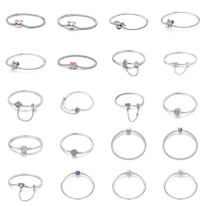 RENSINO High Quality Classic Rose Flower Zircon Charm Bracelet with Gold Plating DIY Silver Pendant for Gift